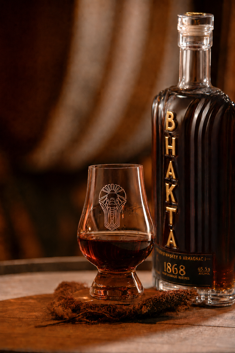 A pour of BHAKTA 1868 in the barrel room